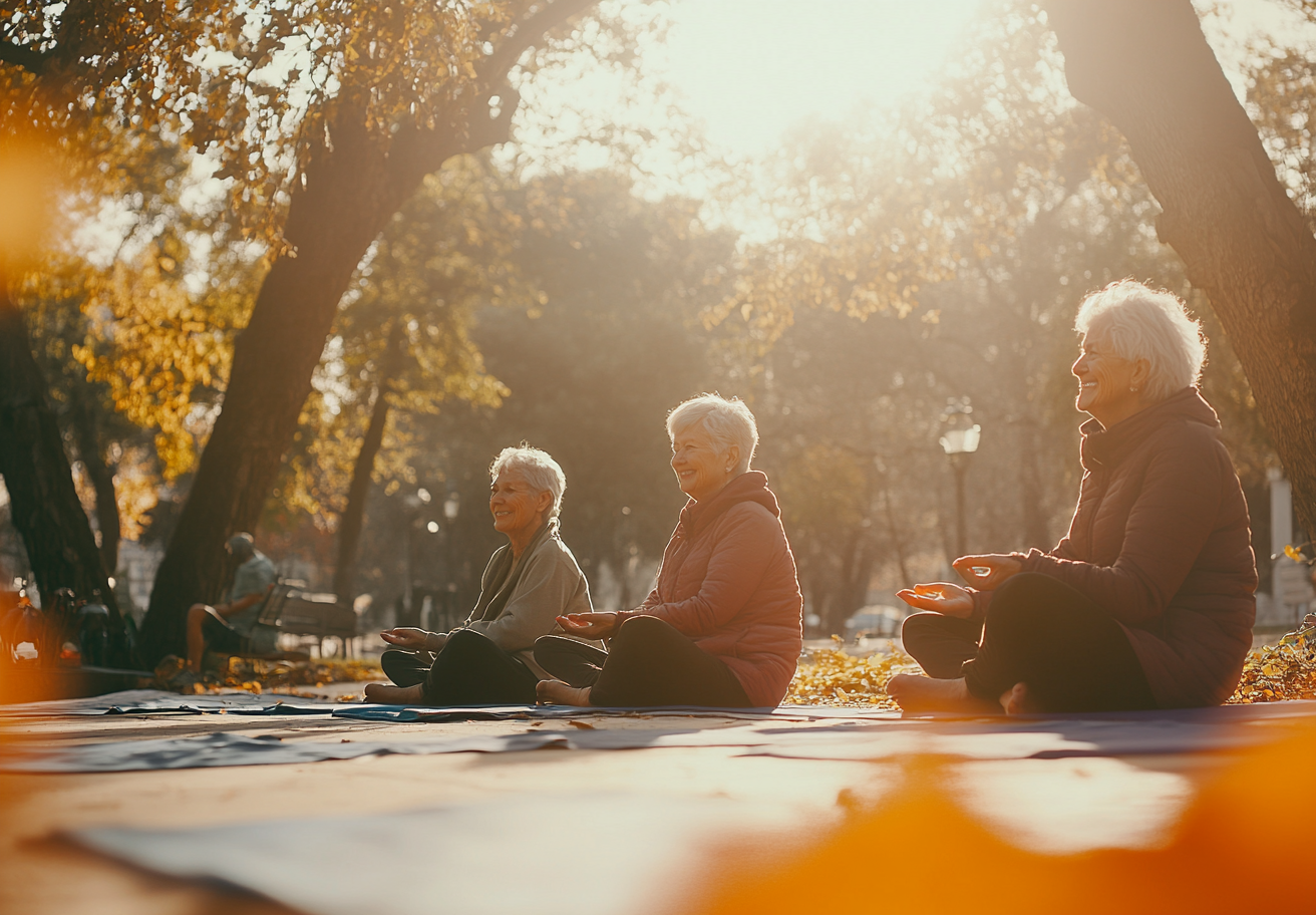 Літня жінка практикує йогу